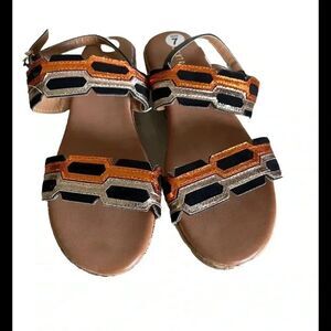 Extreme by Eddie Marc Metallic‎ Wedge Espadrille Sandals Size 7